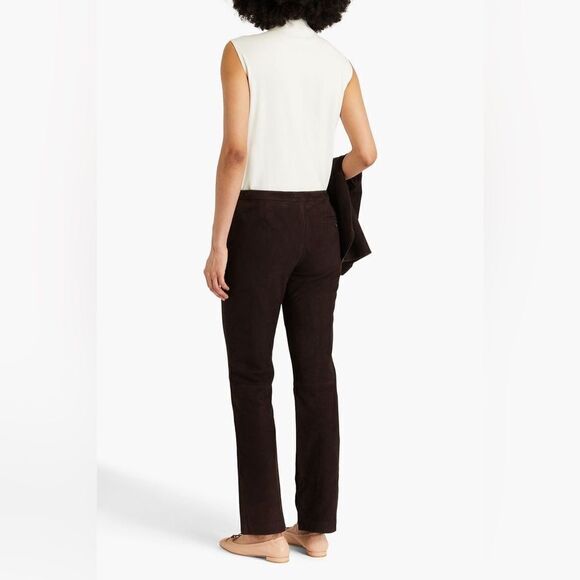 Theory For Scoop Leather Brown Pants Suede Straight Leg Trousers Size 2 - Picture 5 of 9